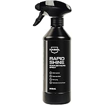 Bottle of Nasiol RapidShine for quick, high-gloss shine and lasting protection on car surfaces.