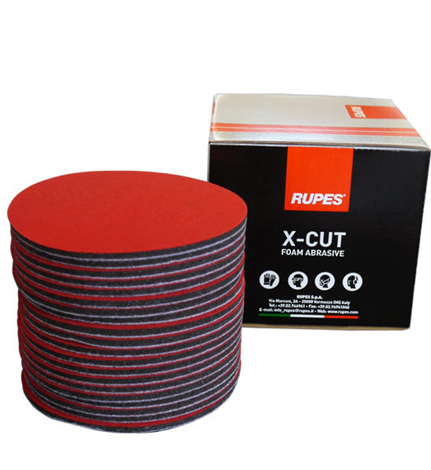 Box of 20 RUPES X-Cut 5-inch sandpaper discs for all sanding and surface preparation applications.