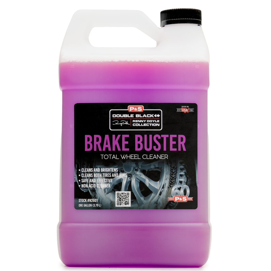 One-gallon jug of P&S Brake Buster, a purple wheel and tire cleaner that safely cleans and brightens all wheels.