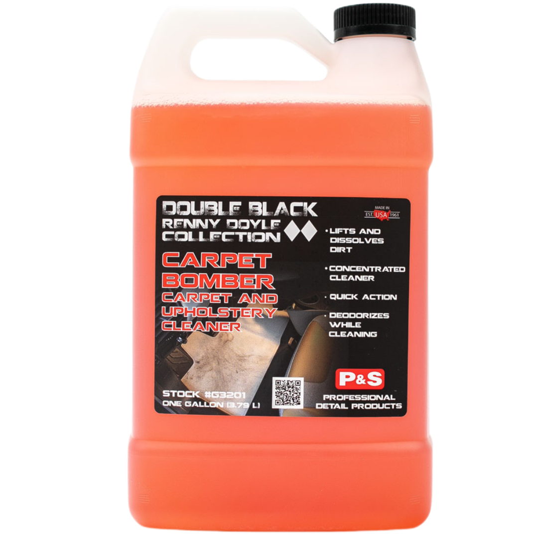 One-gallon jug of P&S Carpet Bomber, a citrus-powered carpet and upholstery cleaner with effective water-based solvents.