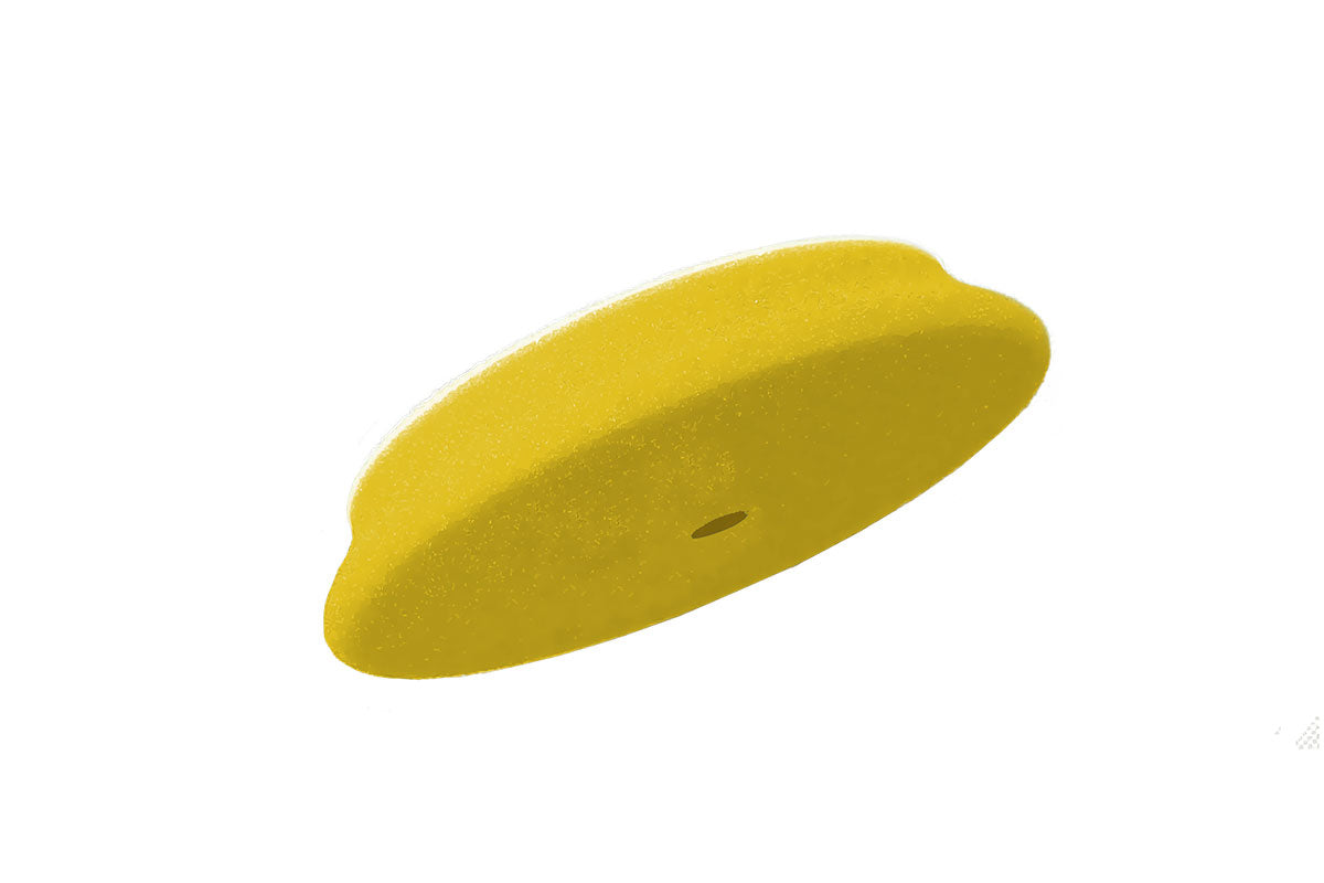 Angled view of RUPES D-A FINE Finishing Foam Pad with a redesigned contoured edge for more control over curves and edges.