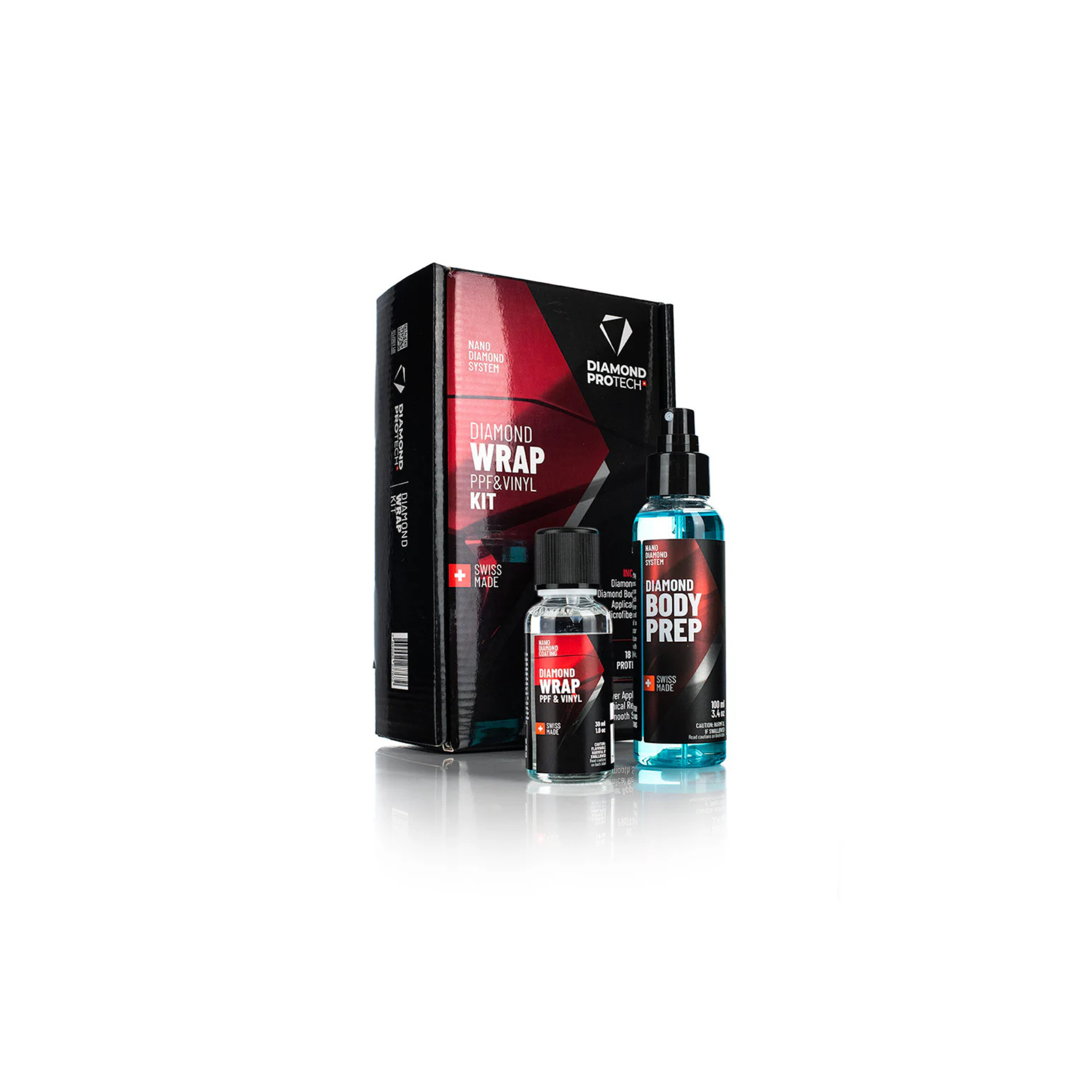 Diamond ProTech Diamond Wrap Kit shown with included panel prep spray and PPF coating for 18 months of protection.