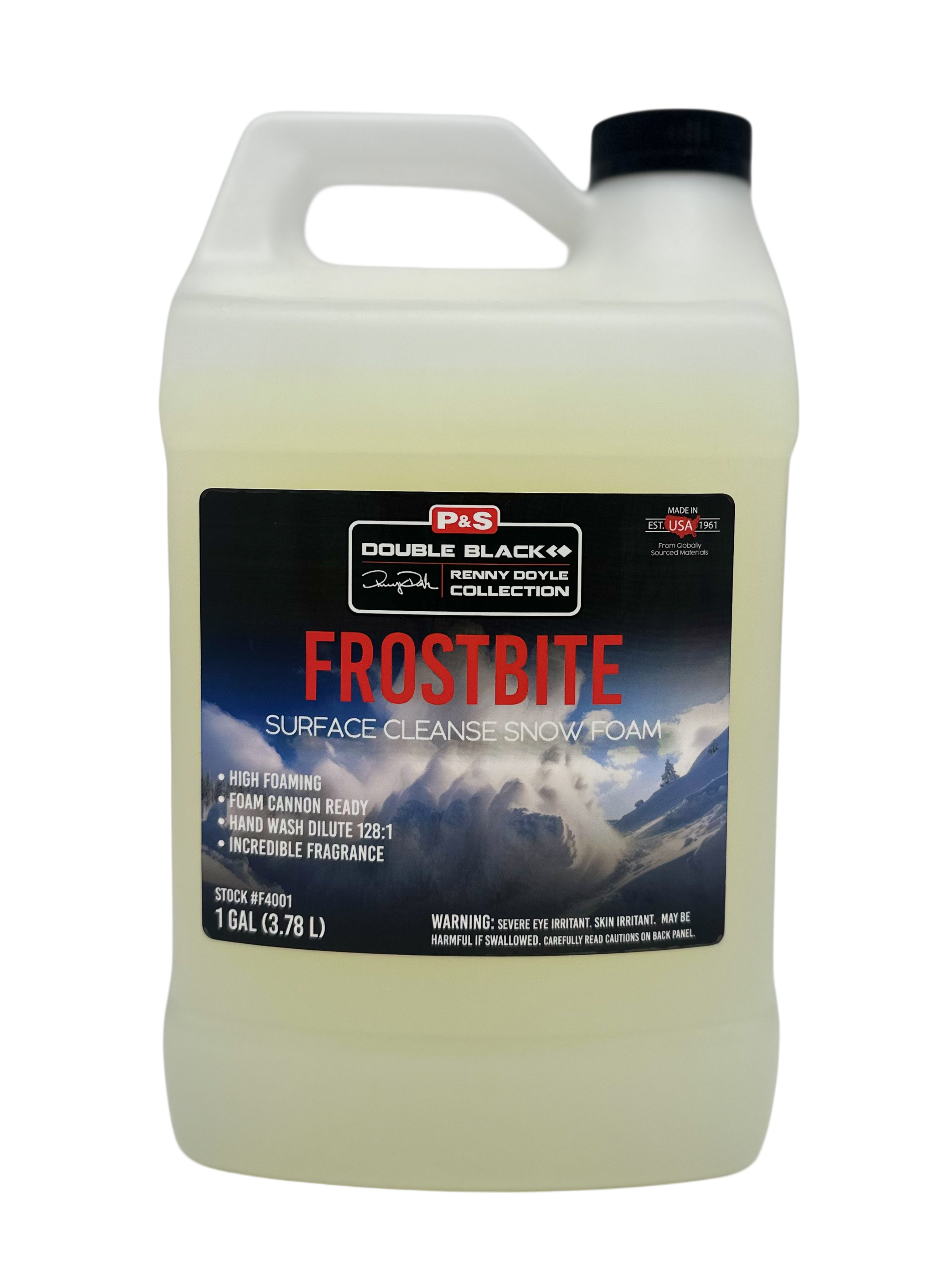 One-gallon jug of P&S Frostbite that produces a thick, rich foam to effectively lift dirt while being gentle on paint.