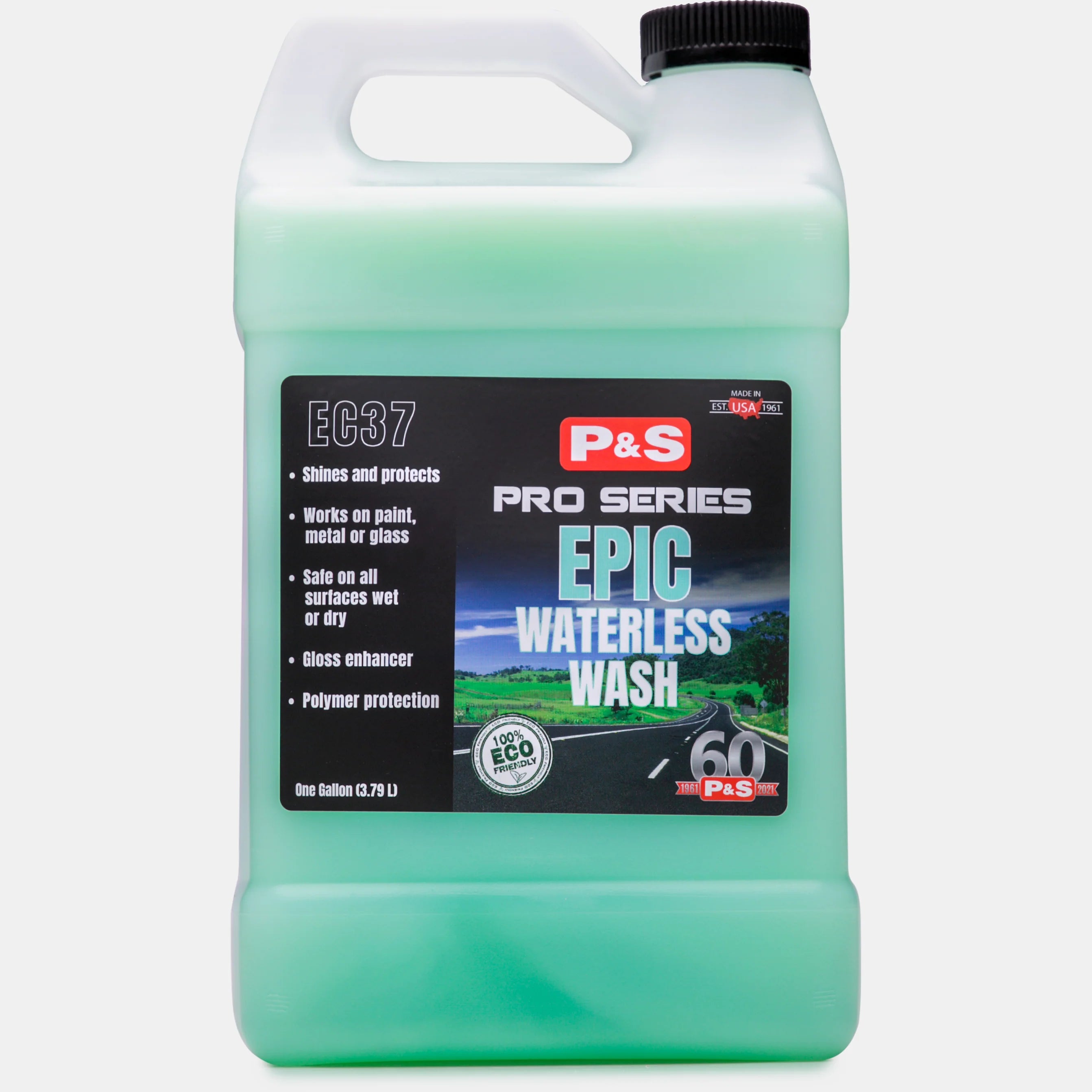 Gallon of P&S Epic Waterless Wash with lubricants and cleaning agents to carefully remove soil from your car without water.
