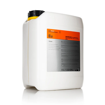 5L jug of Koch-Chemie Eulex for removing tar, glue, and rubber stains in professional car detailing.
