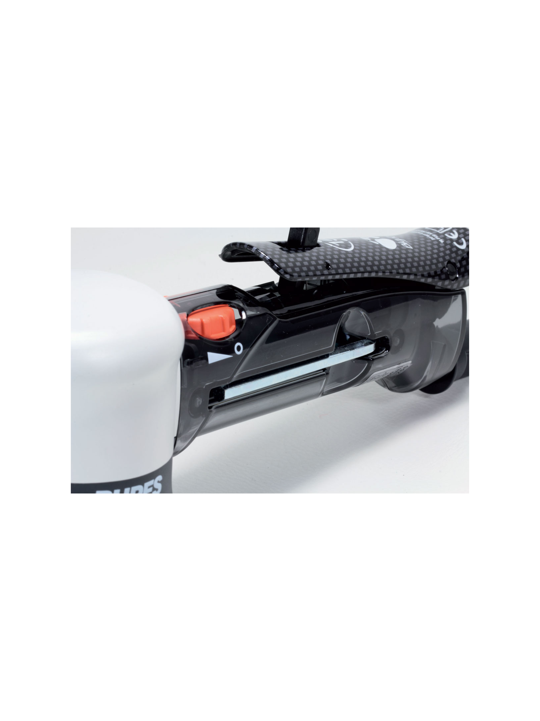 RUPES LHR75 showing built-in service spanner for easy maintenance and ergonomic control lever for comfortable handling.