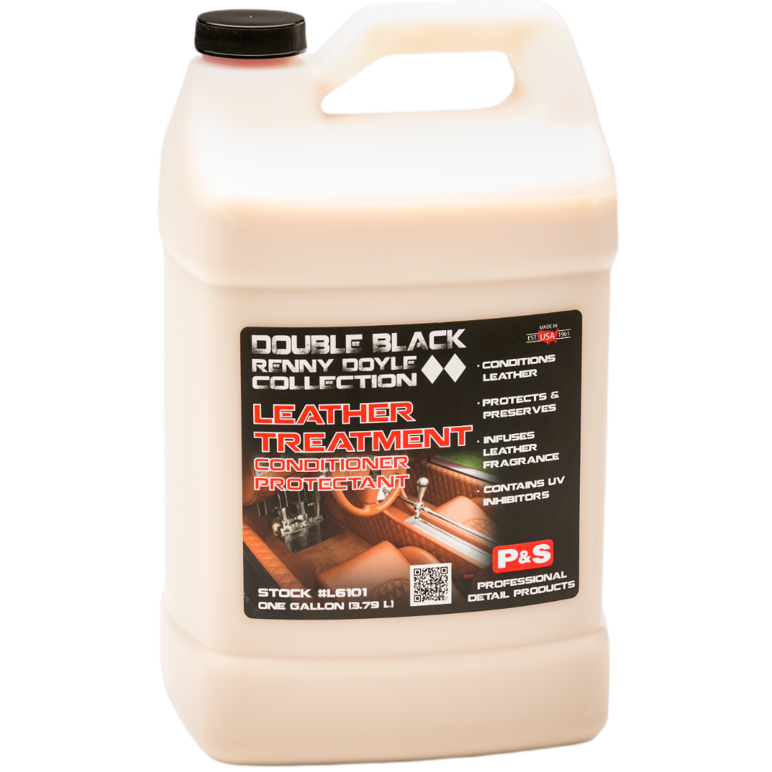 One-gallon jug of P&S Leather Treatment, a conditioner and protectant that revives dry and worn leather.