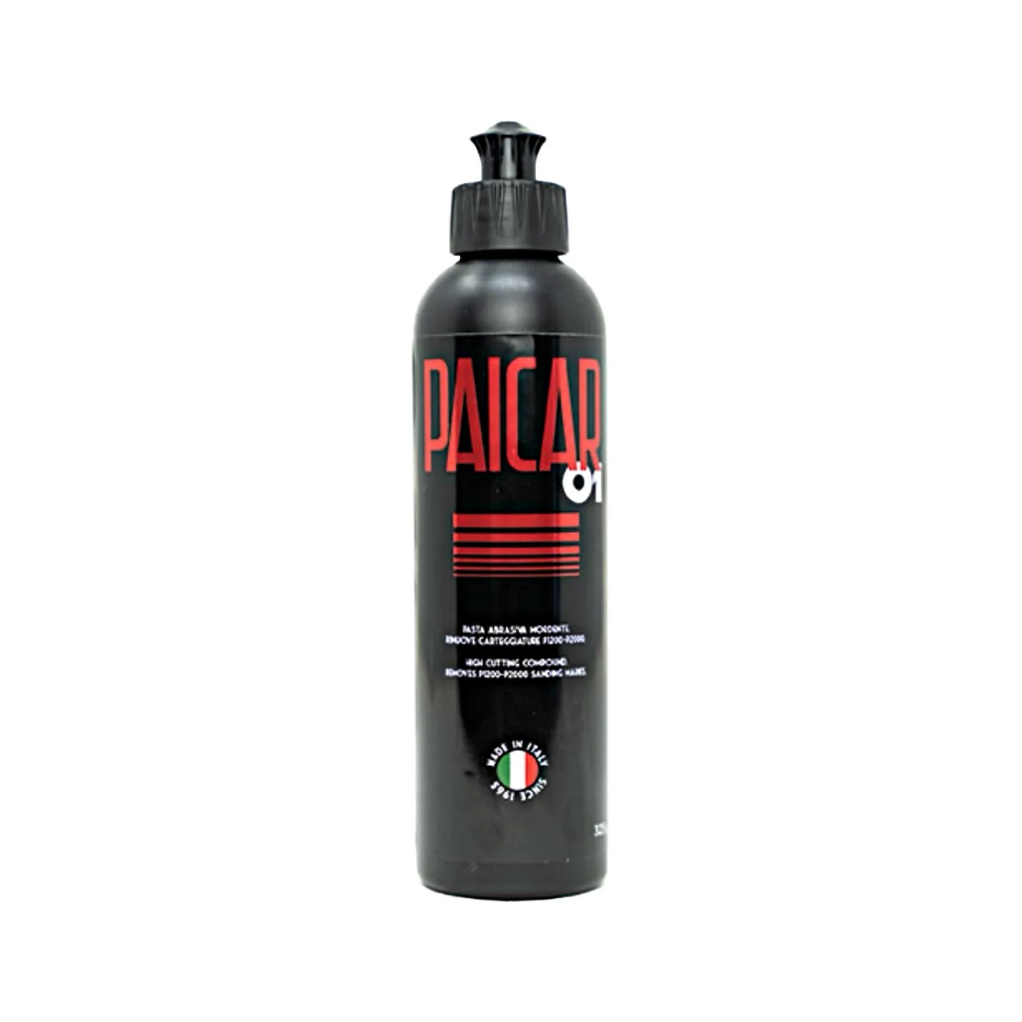 8 oz bottle of PAICAR 01 Heavy Cut Polishing Compound with a water-based and silicone-free formula.