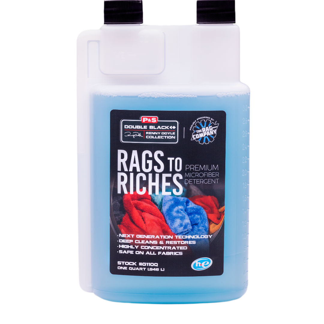 32 oz bottle of P&S Rags To Riches which uses next-gen technology to bring new life to all microfiber types.