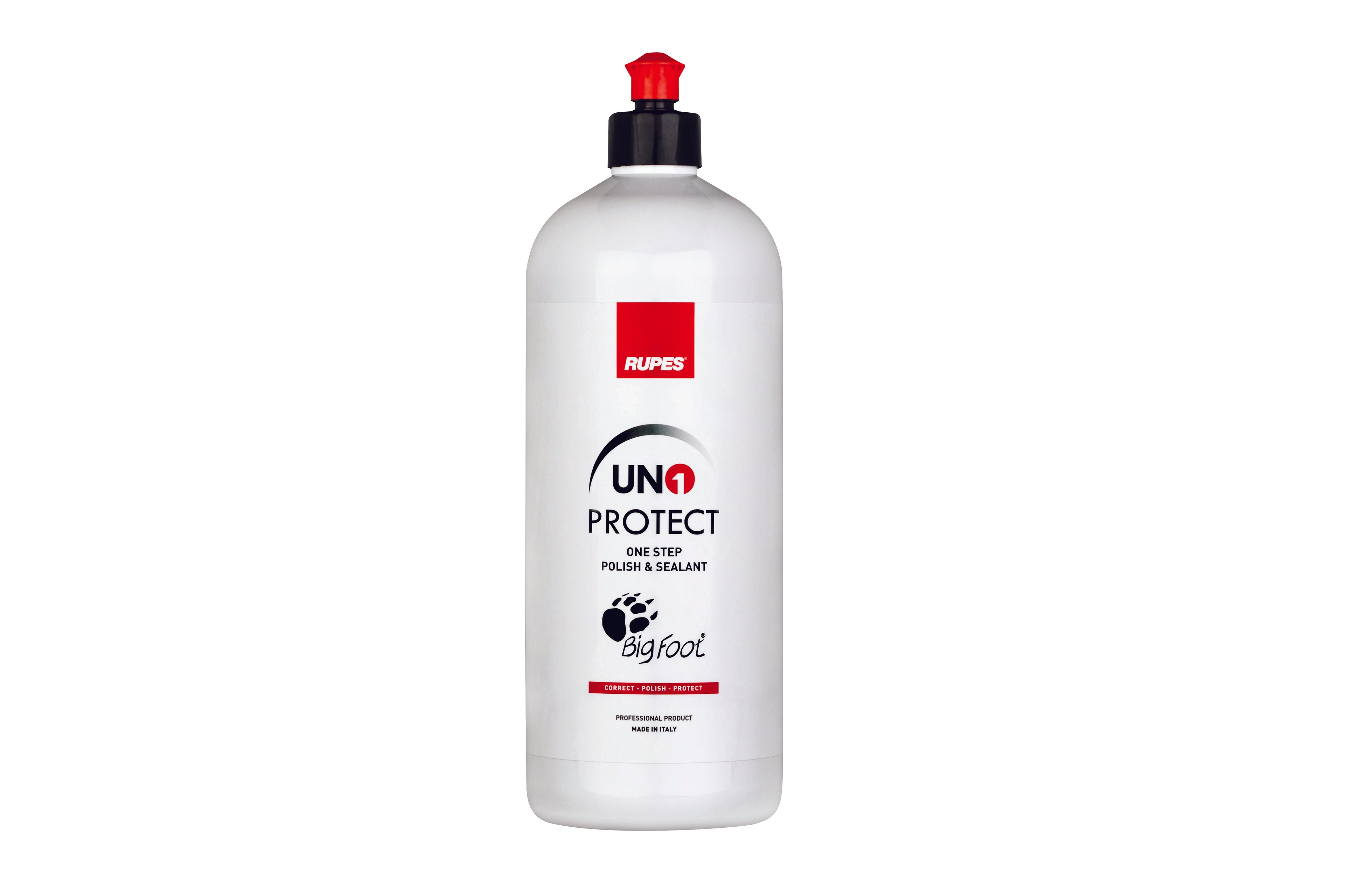 1L bottle of RUPES UNO PROTECT for moderate defect removal and up to 90 days of paint protection.