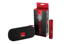 Rupes LL200 Swirl Finder Flashlight shown with protective case and branded box, ideal for professional detailing use.