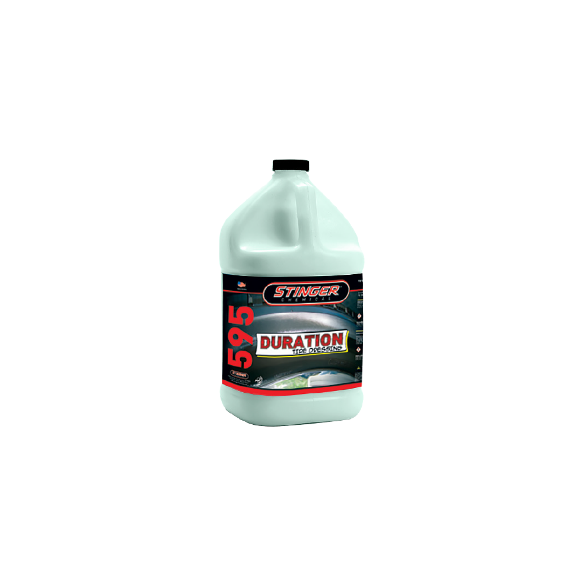 1G STINGER 595 DURATION TIRE DRESSING adds long-lasting shine and protection to tires with a deep, clean, black finish.