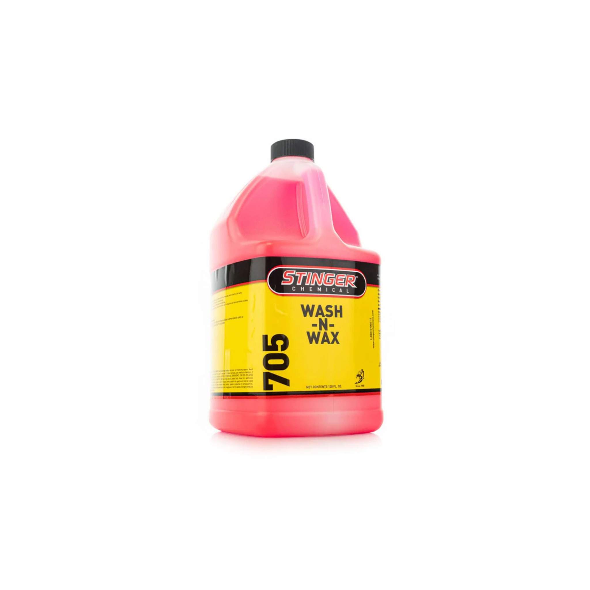STINGER 705 WASH-N-WAX is a thick, high-foam soap that lifts dirt and leaves a fresh cherry-scented waxed finish.