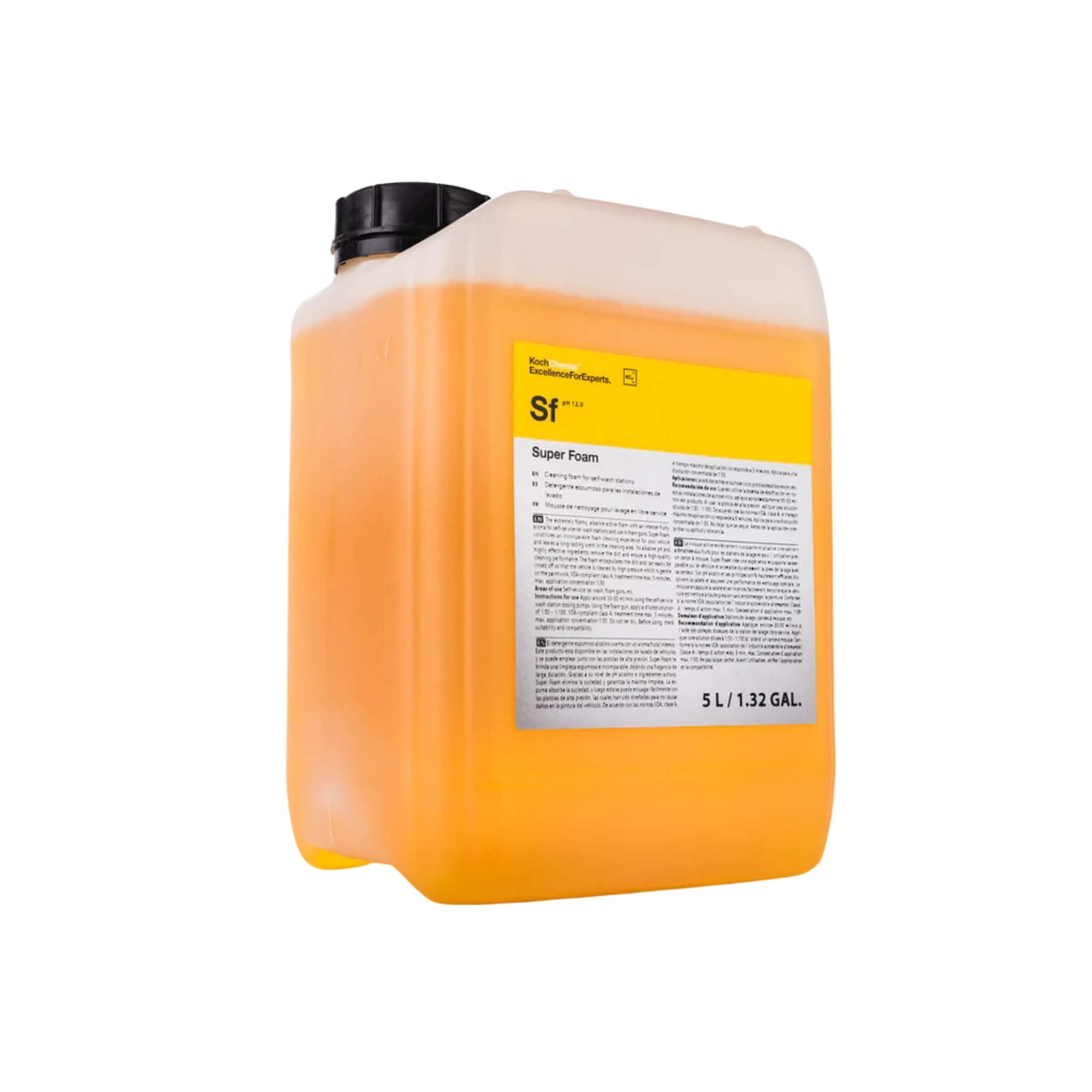 Koch-Chemie Super Foam alkaline snow foam cleaner with thick foam, powerful dirt removal, and fruity fragrance.