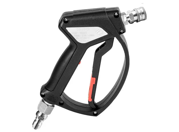 MTM Hydro SGS28 Spray Gun with stainless steel quick-connect fittings for pressure washers.