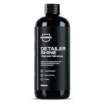 Bottle of Nasiol DetailerShine that restores deep color and shine to tires and trim with a long-lasting glaze finish.