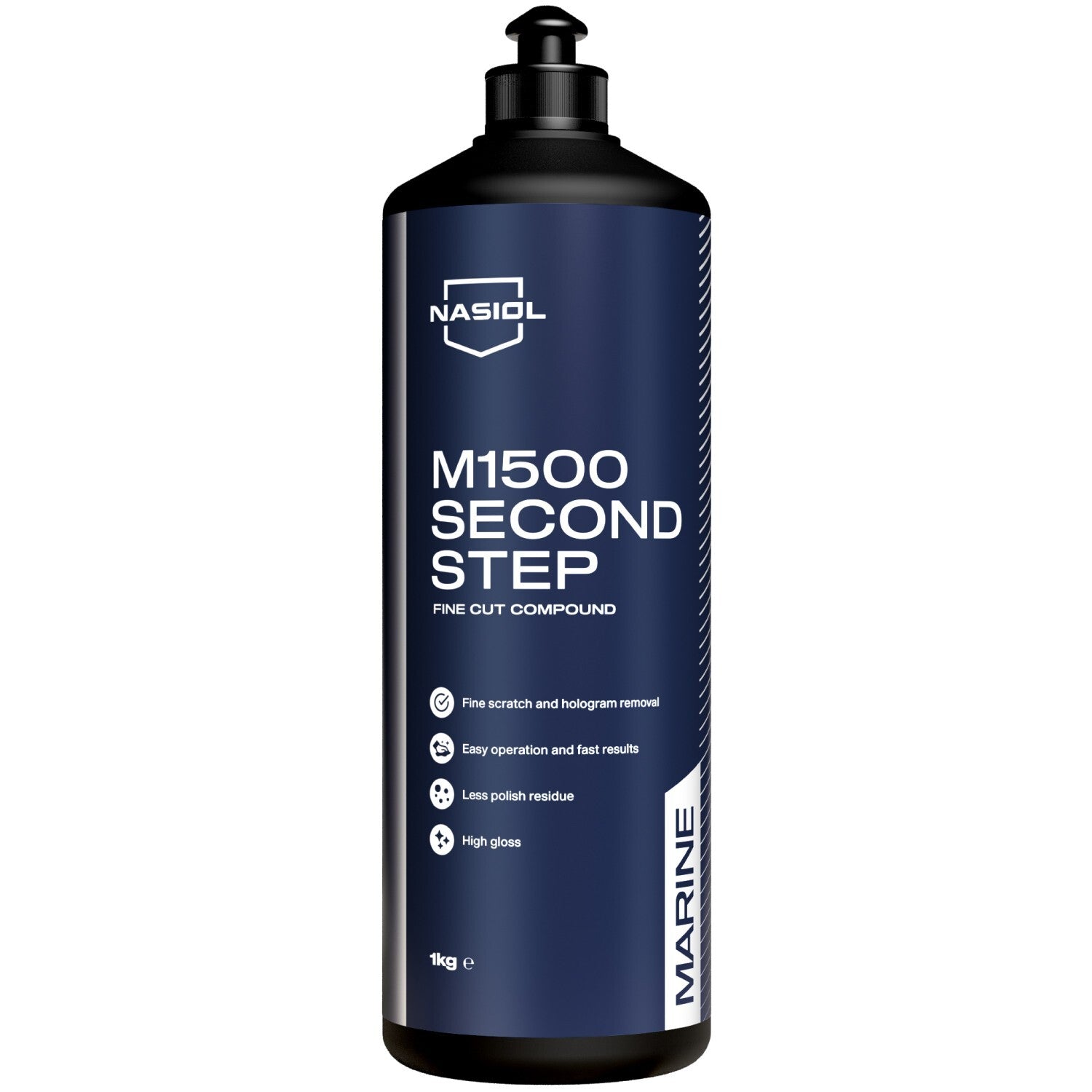 Nasiol M1500 Second Step is a fine cut compound for refining finish and removing light scratches on marine vessels.