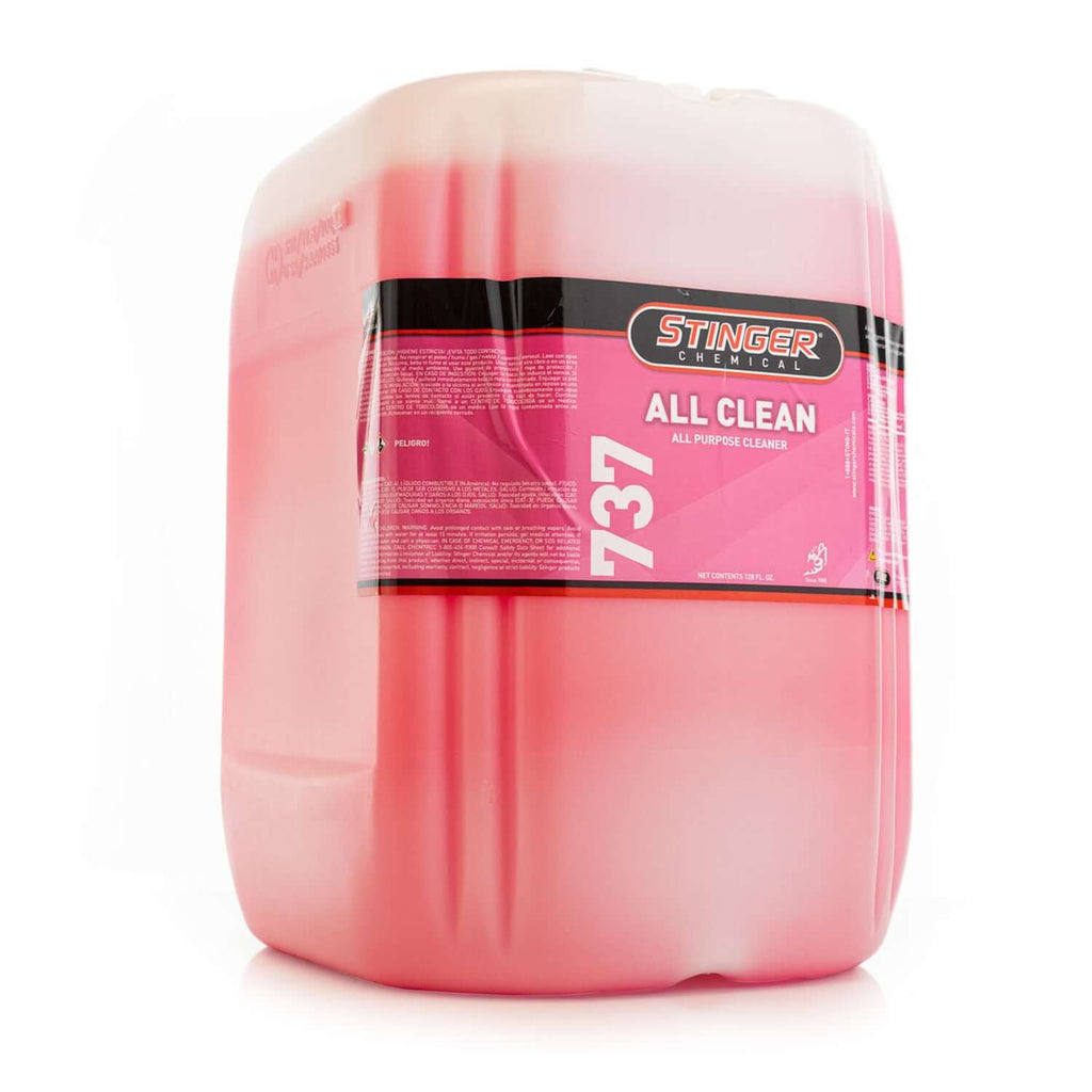 5G of STINGER 737 ALL CLEAN, a biodegradable cleaner that removes dirt and grease in one step; safe for interiors.