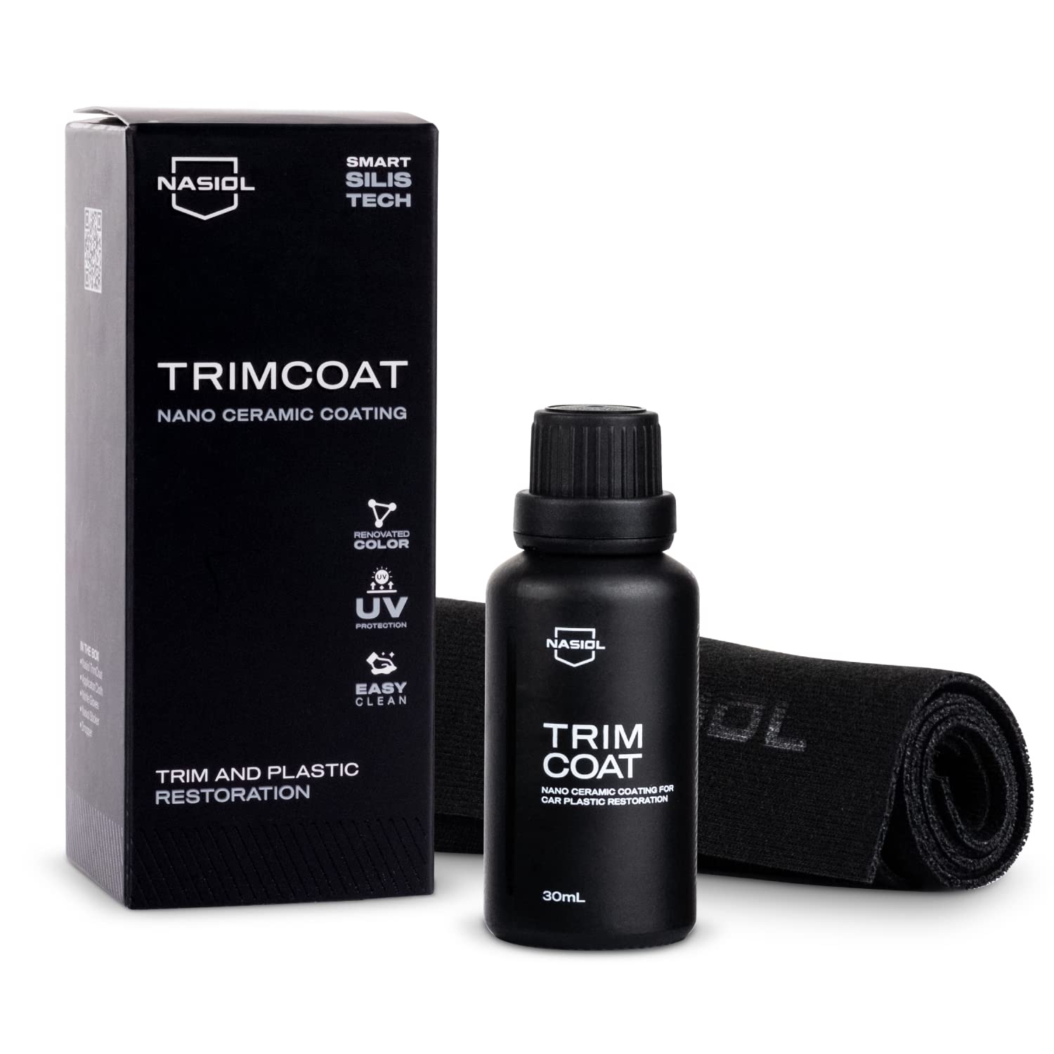 Nasiol TrimCoat, a nano ceramic coating that restores and protects faded plastic and trim on vehicles.