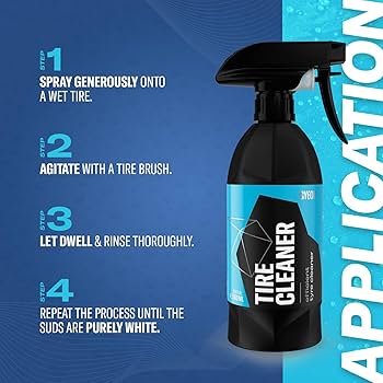 Instructions for GYEON Q²M Tire Cleaner including repeating the process until the suds are purely white.