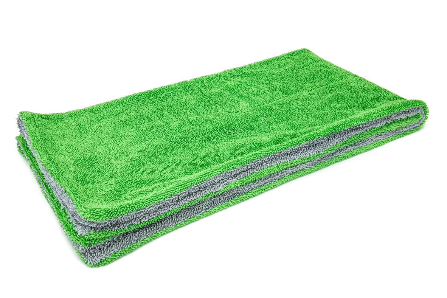 20"x40" Green/Gray Autofiber Dreadnought XL Microfiber Drying Towel with ultra-absorbent twisted loop design for fast drying.