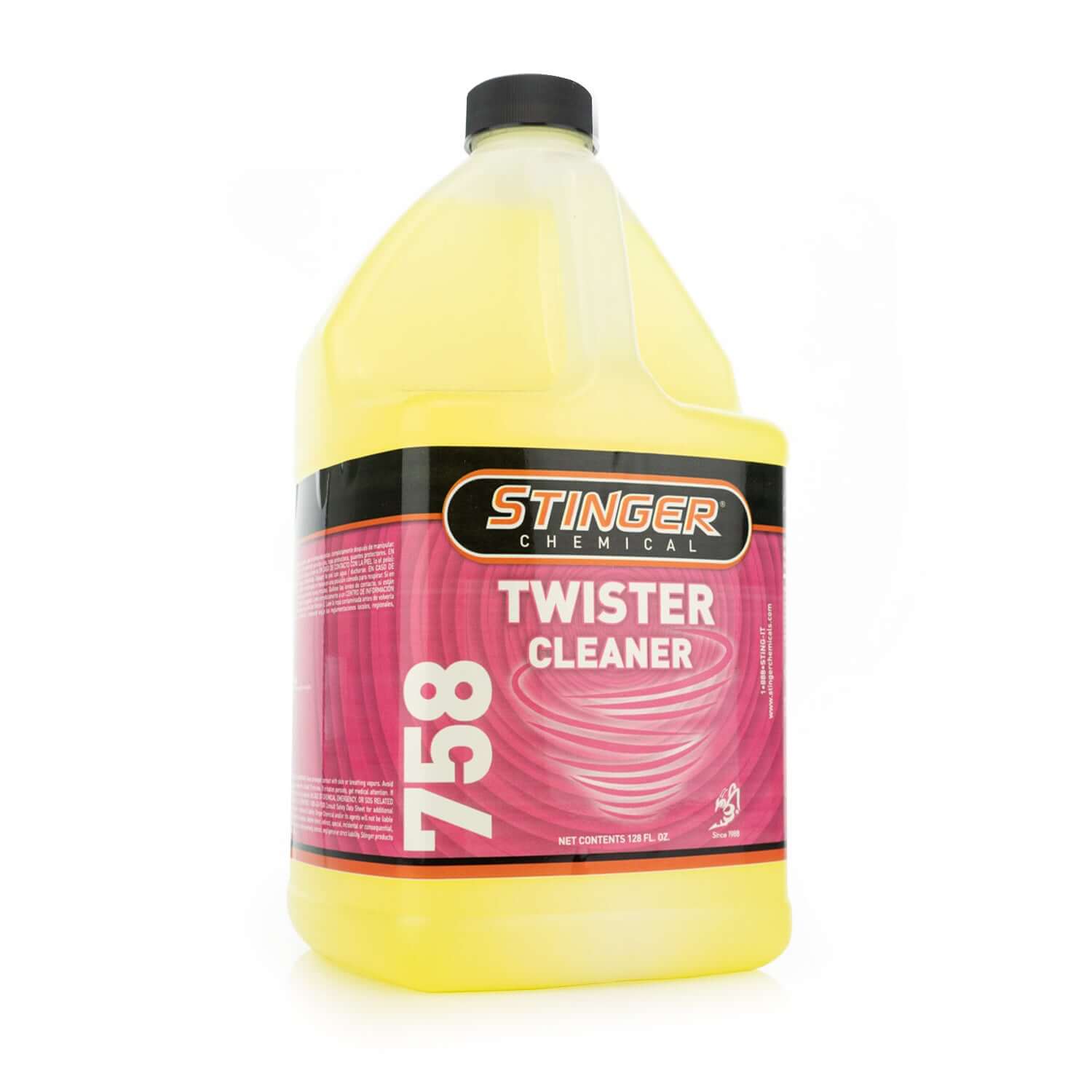 STINGER 758 TWISTER INTERIOR CLEANER removes dirt, grime, and stains from carpets, upholstery, and interior surfaces.