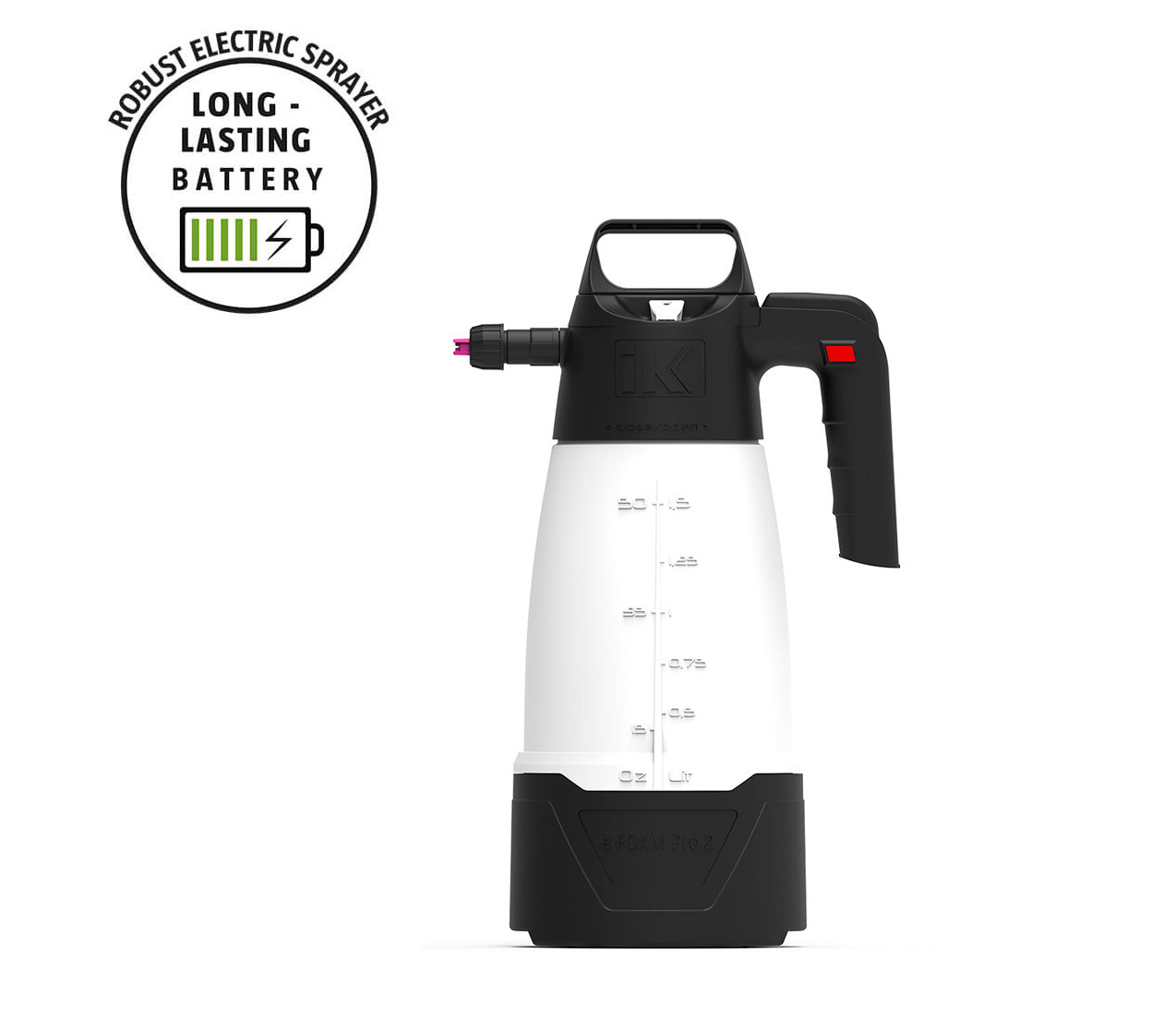 IK e Foam Pro 2 electric foaming sprayer for auto detailing, designed for applying cleaning foam with consistent pressure.