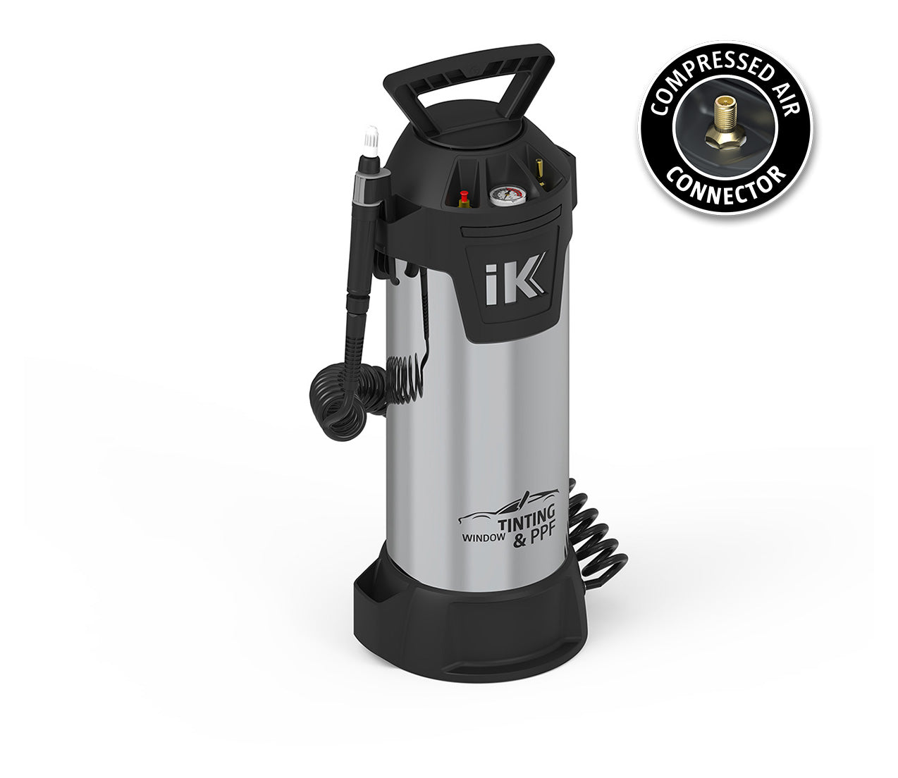 IK Window tinting & PPF 13L stainless steel sprayer designed for film, tint, and wrap installation with ergonomic control.