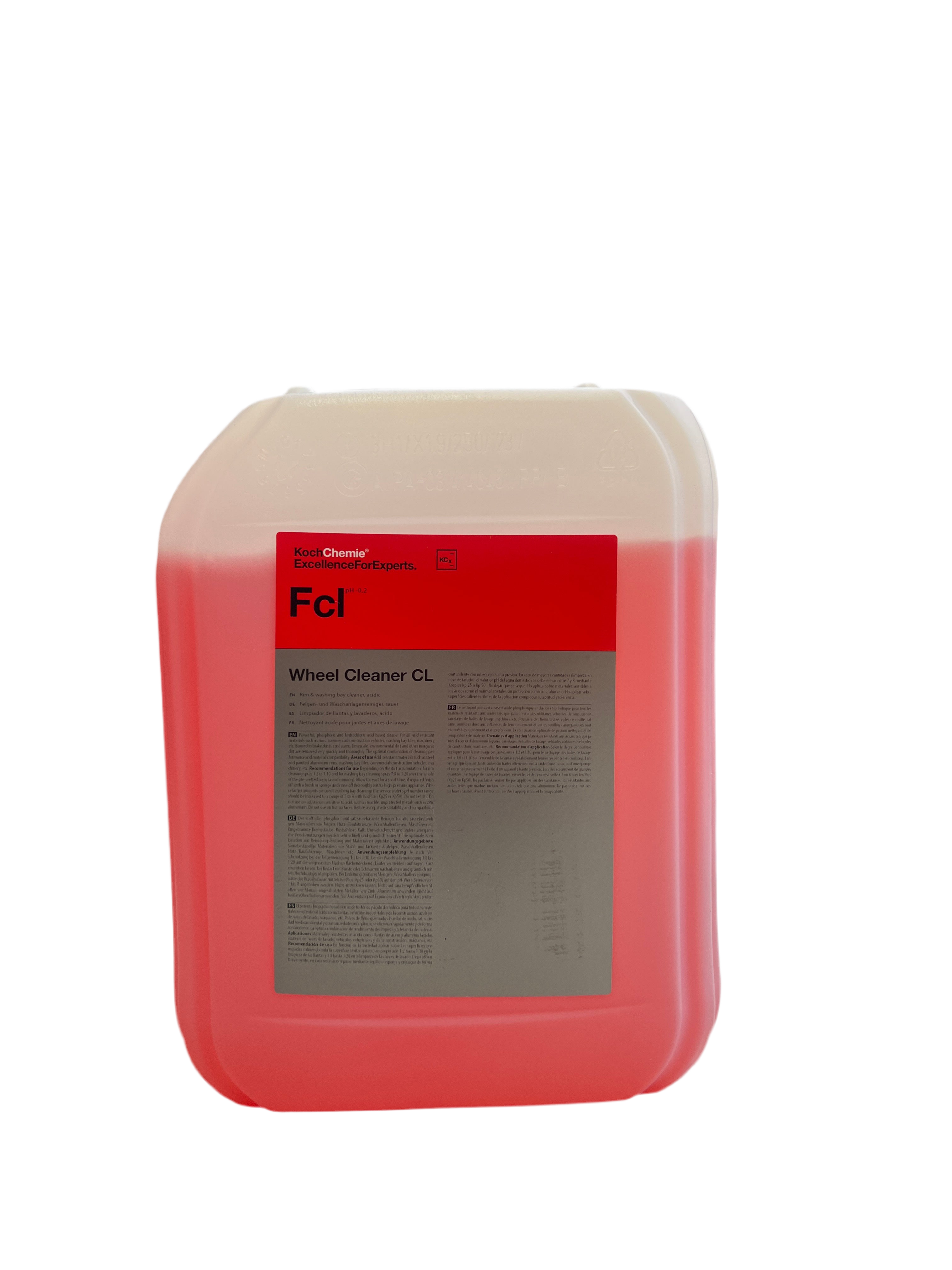 20L Koch-Chemie Wheel Cleaner FCL, acid-based powerful cleaner for acid-resistant rims, machinery, and industrial surfaces.