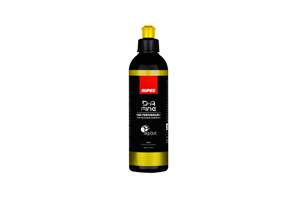 250mL bottle of RUPES D-A FINE High Performance Fine Polishing Compound formulated for easy wipe-off.