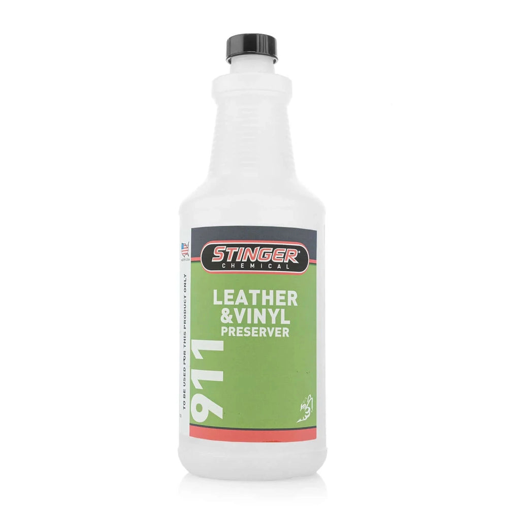 Stinger 911 Leather & Vinyl Preserver conditions and protects leather and vinyl from drying or cracking.