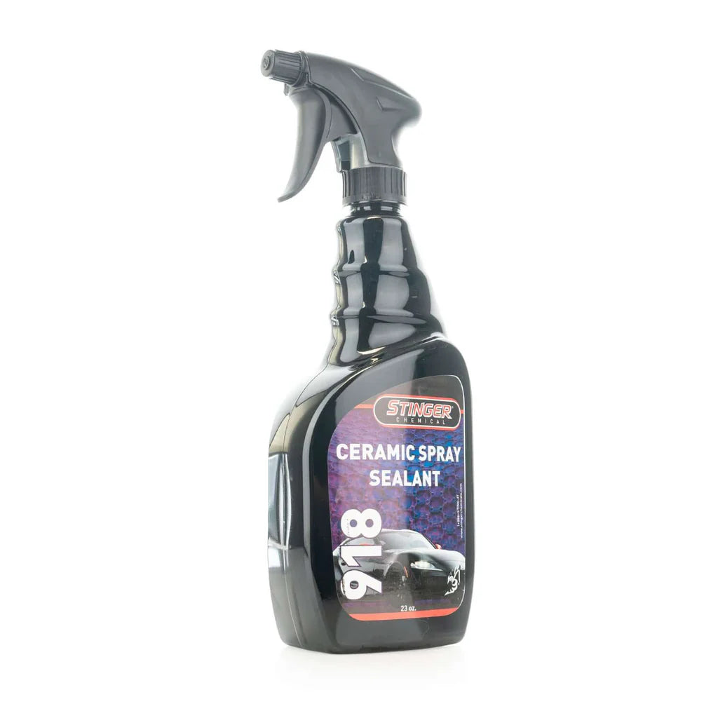 STINGER 918 CERAMIC SPRAY SEALANT protects and shines with SiO2 formula; spray-on, wipe-off with slick, hydrophobic finish.