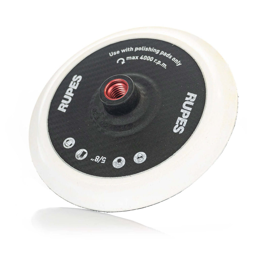 RUPES 165mm Velcro backing pad for LH19E rotary polisher, with M14 thread and ventilation holes for heat dissipation.