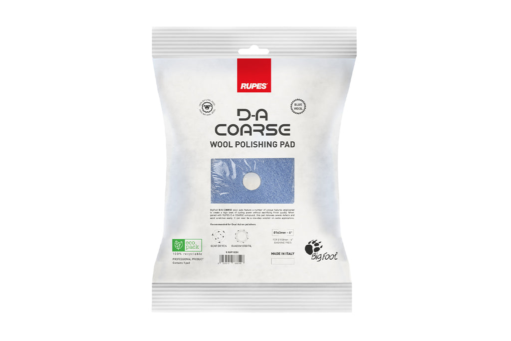 RUPES D-A COARSE Wool Polishing Pad inside the Eco Pack, the new packaging designed to be fully recyclable.