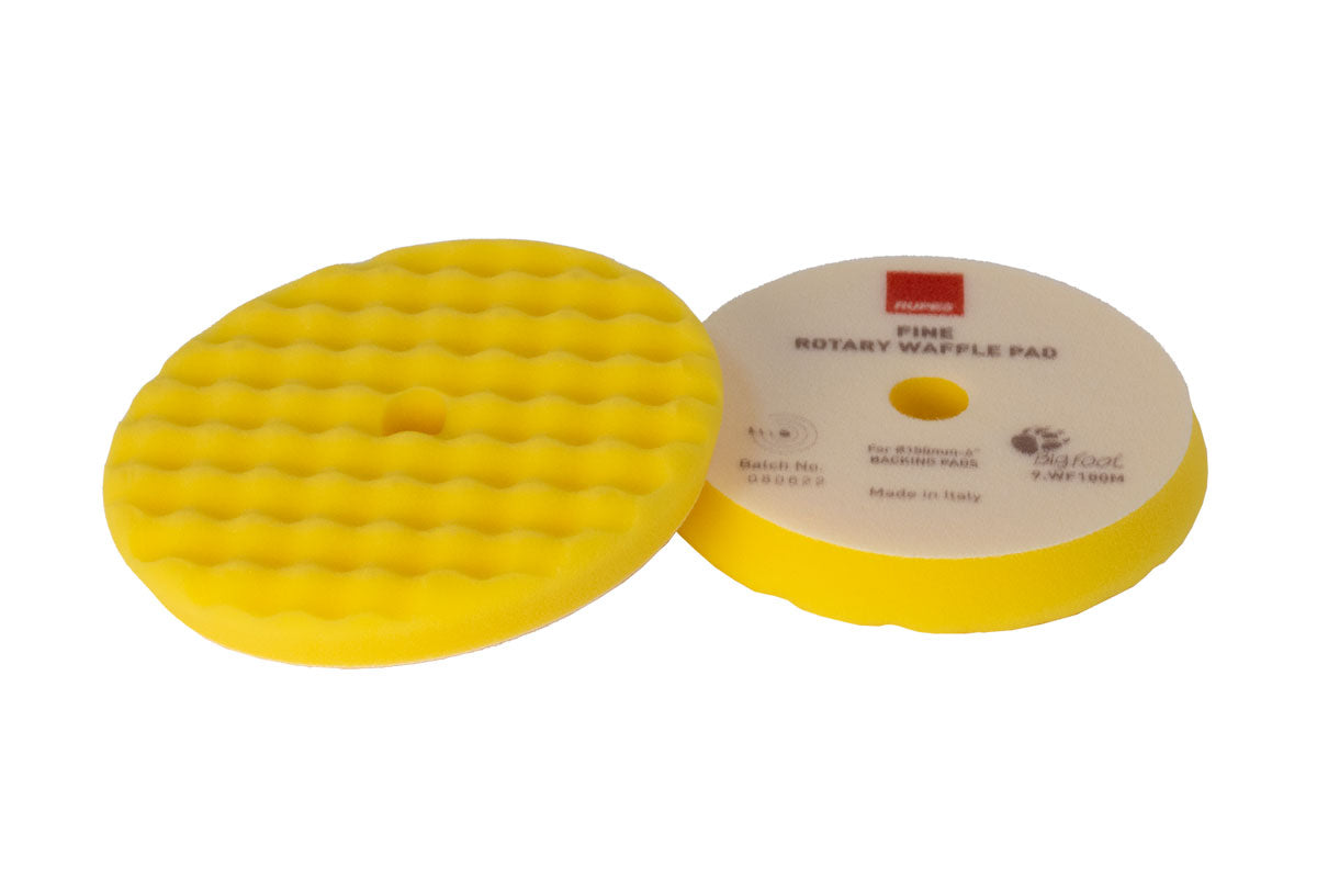 Front and back of RUPES WAFFLE FINE Polishing Foam Pad designed for moderate defect removal with rotary machines.