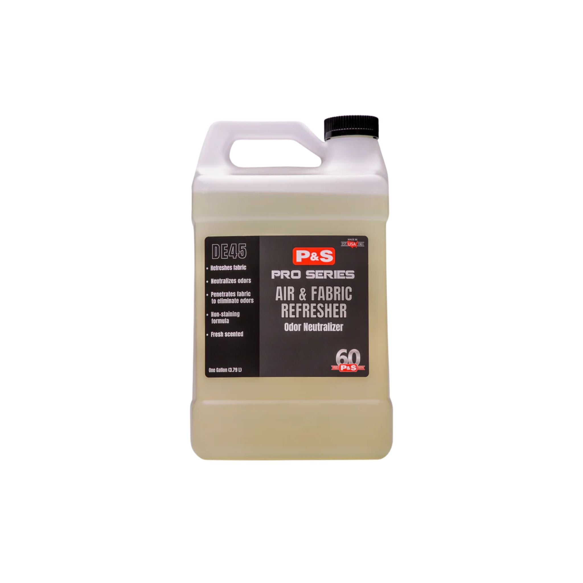 P&S Air & Fabric Refresher Odor Eliminator for interiors, neutralizing smells on carpets, upholstery, and fabrics.