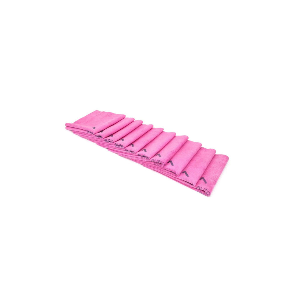 Pink AutoFiber Quadrant Wipe Microfiber Towels, 10-pack, with numbered quadrants for coating application and leveling.