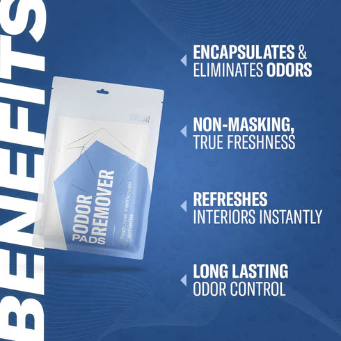 Overview of GYEON Q²M Odor Remover Pads with key features like non-masking, true freshness and lasting odor control.