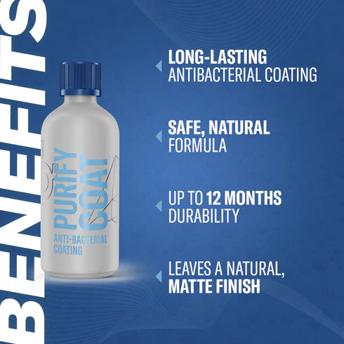 GYEON Q² Purify Coat bottle with product highlights like antibacterial protection and up to 12 months of durability.