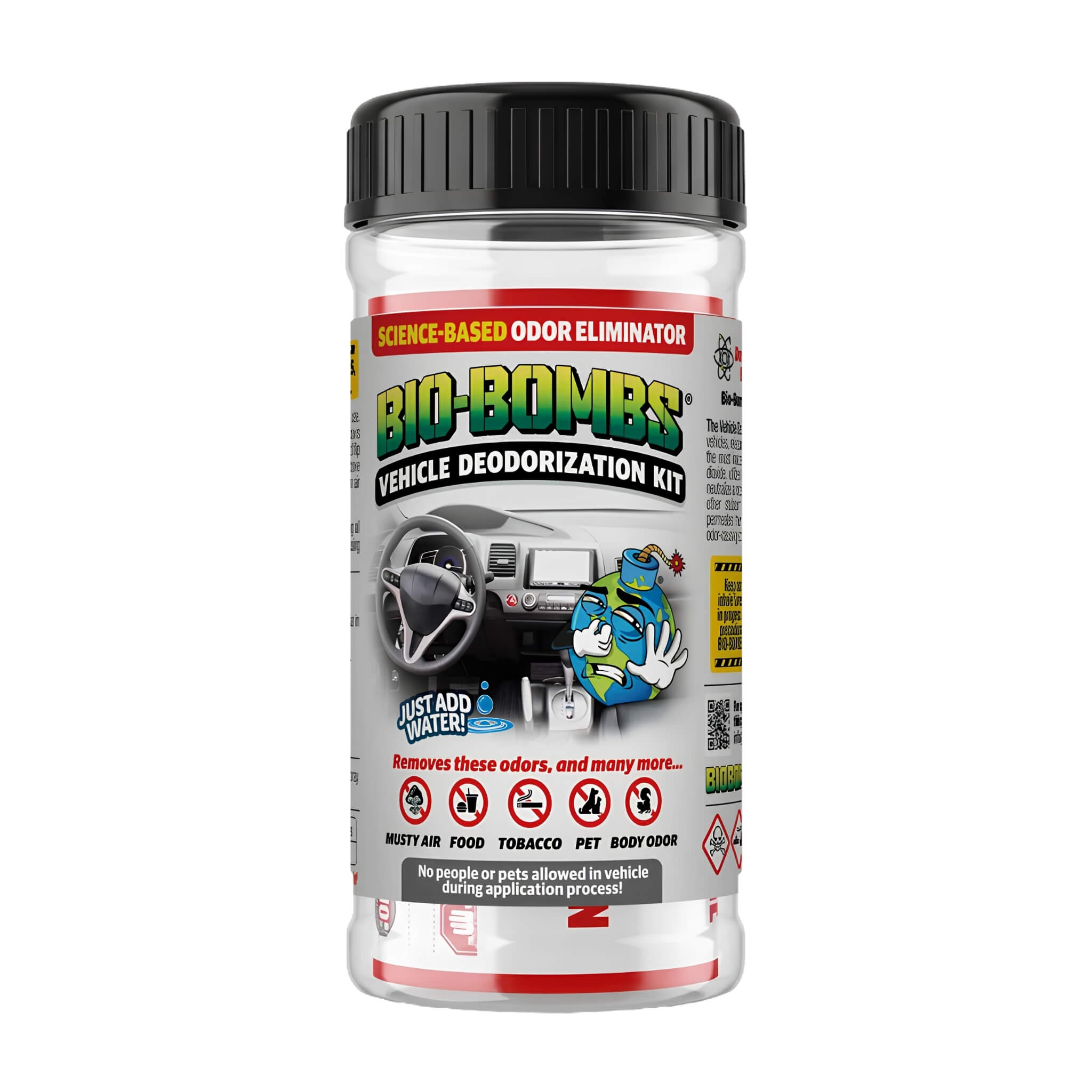 Bio-Bombs Vehicle Deodorization Kit, a complete odor elimination solution using a chlorine dioxide gas-off treatment.