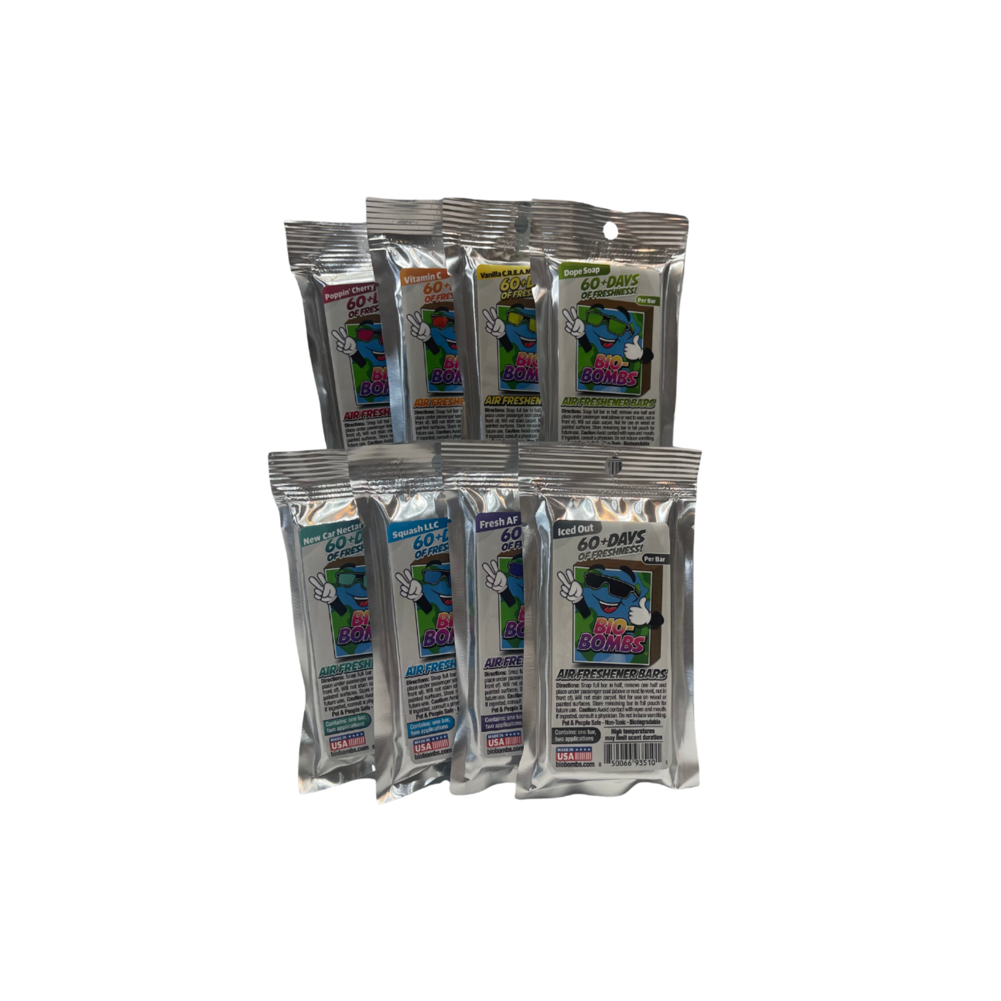 Assortment of Bio-Bombs Air Freshener Bars which deliver discreet and long-lasting fragrance for 60+ days.
