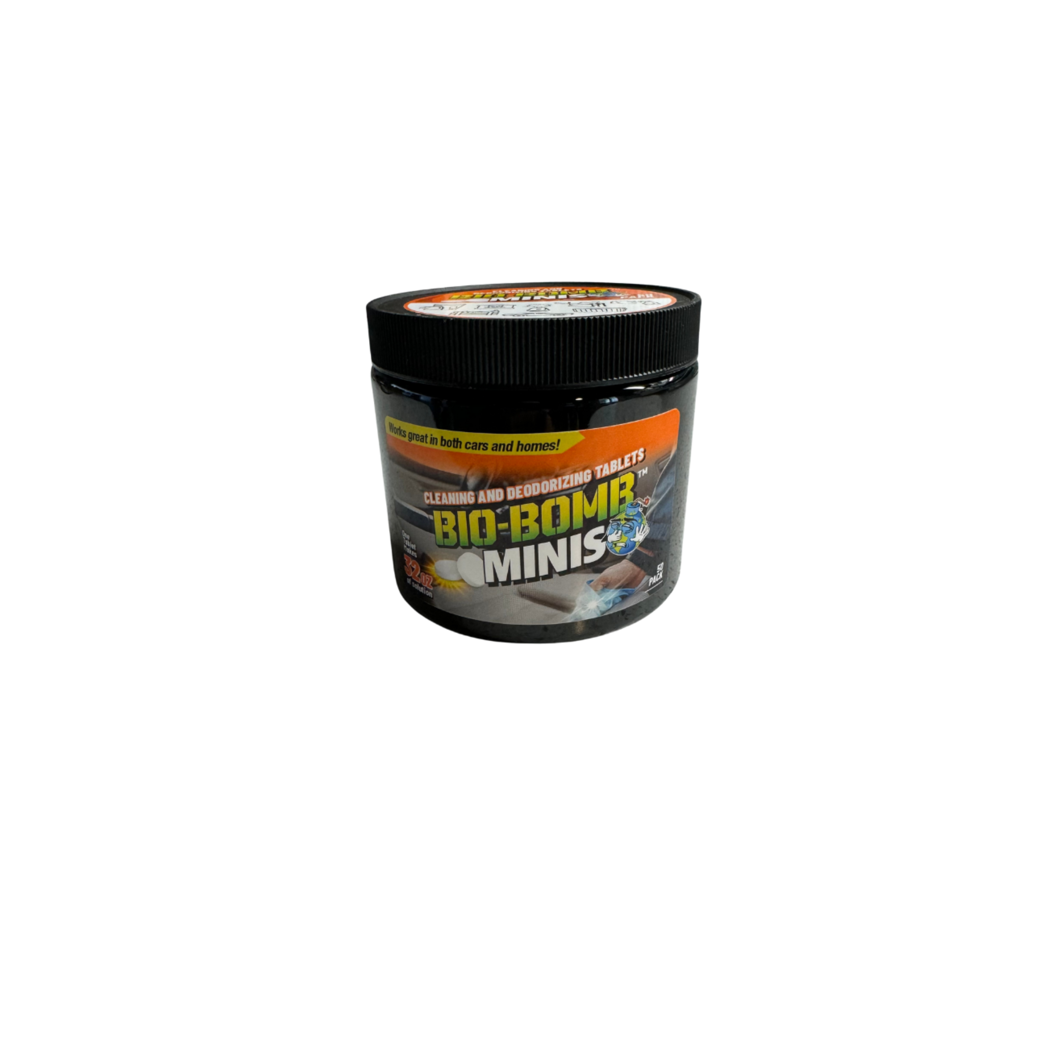 Bio-Bomb Minis pack with 50 dissolvable tablets for high-strength deodorizing and cleaning using chlorine dioxide.