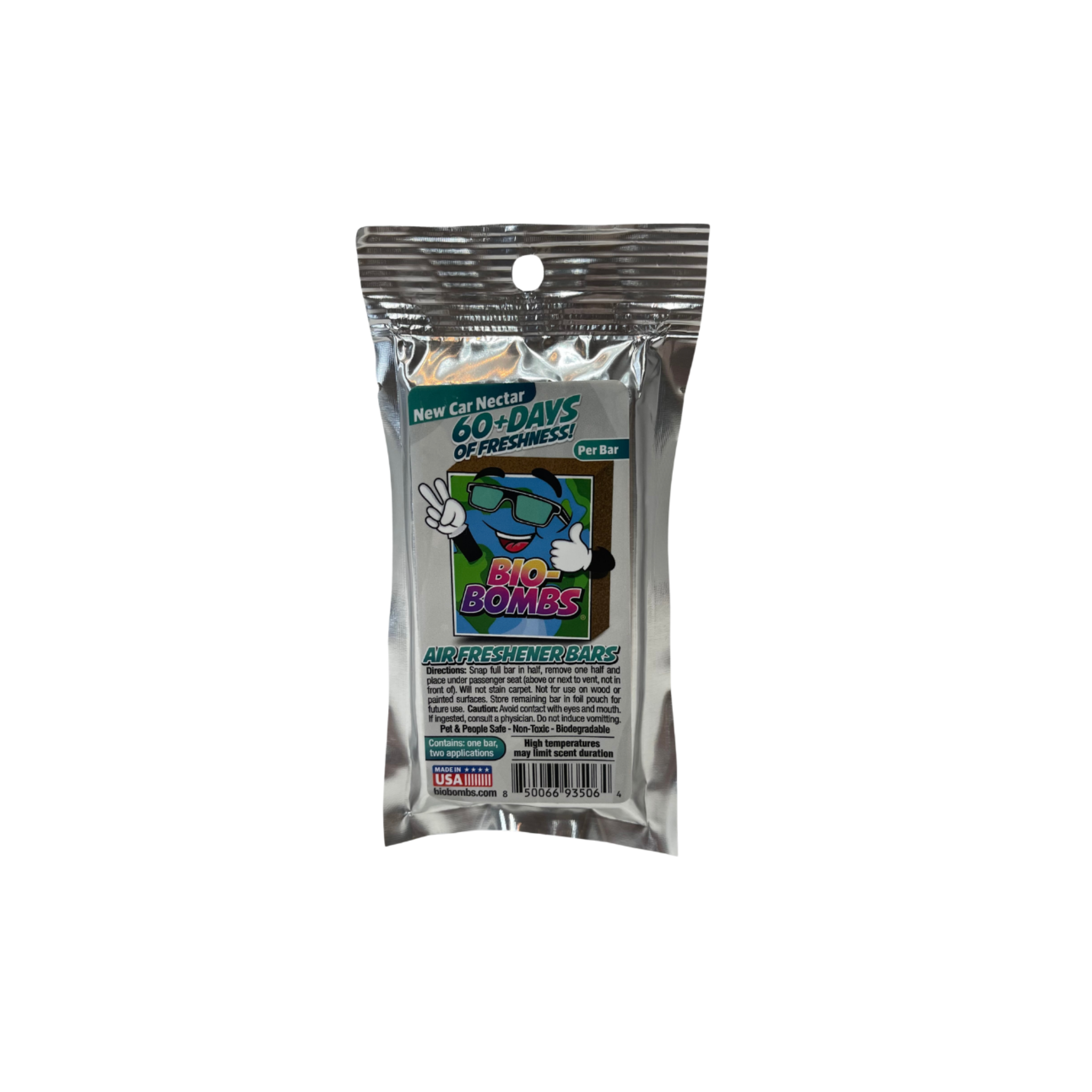 Bio-Bombs Air Freshener Bar in New Car Nectar scent – that sought-after ‘new car smell’ in every breath.