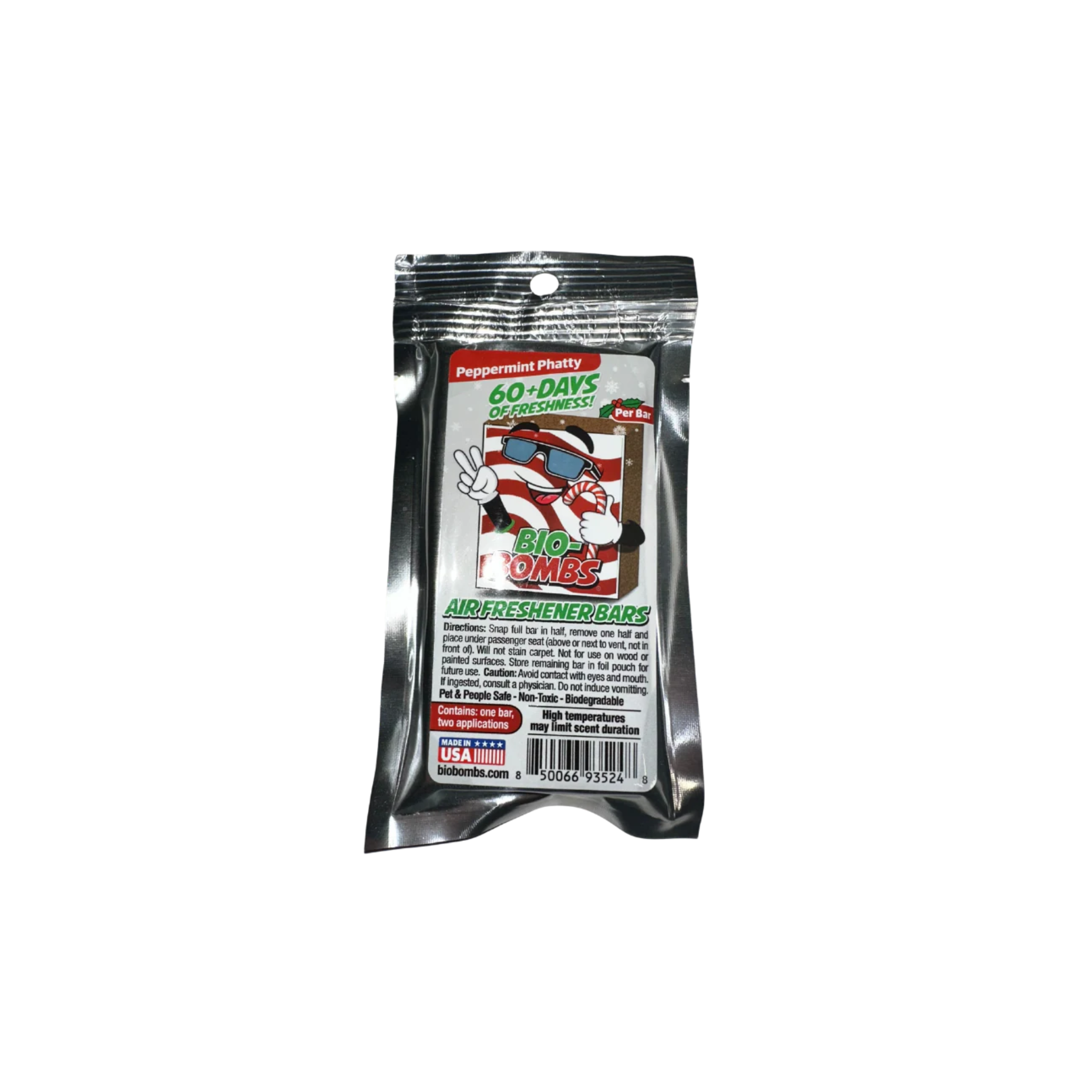 Bio-Bombs Air Freshener Bar in Peppermint Phatty scent - crisp peppermint with a hint of chocolatey cheer.
