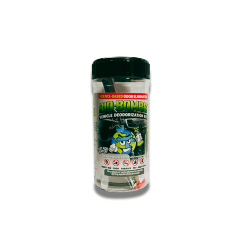 Bio-Bombs Vehicle Deodorization Kit, a complete odor elimination solution using a chlorine dioxide gas-off treatment.