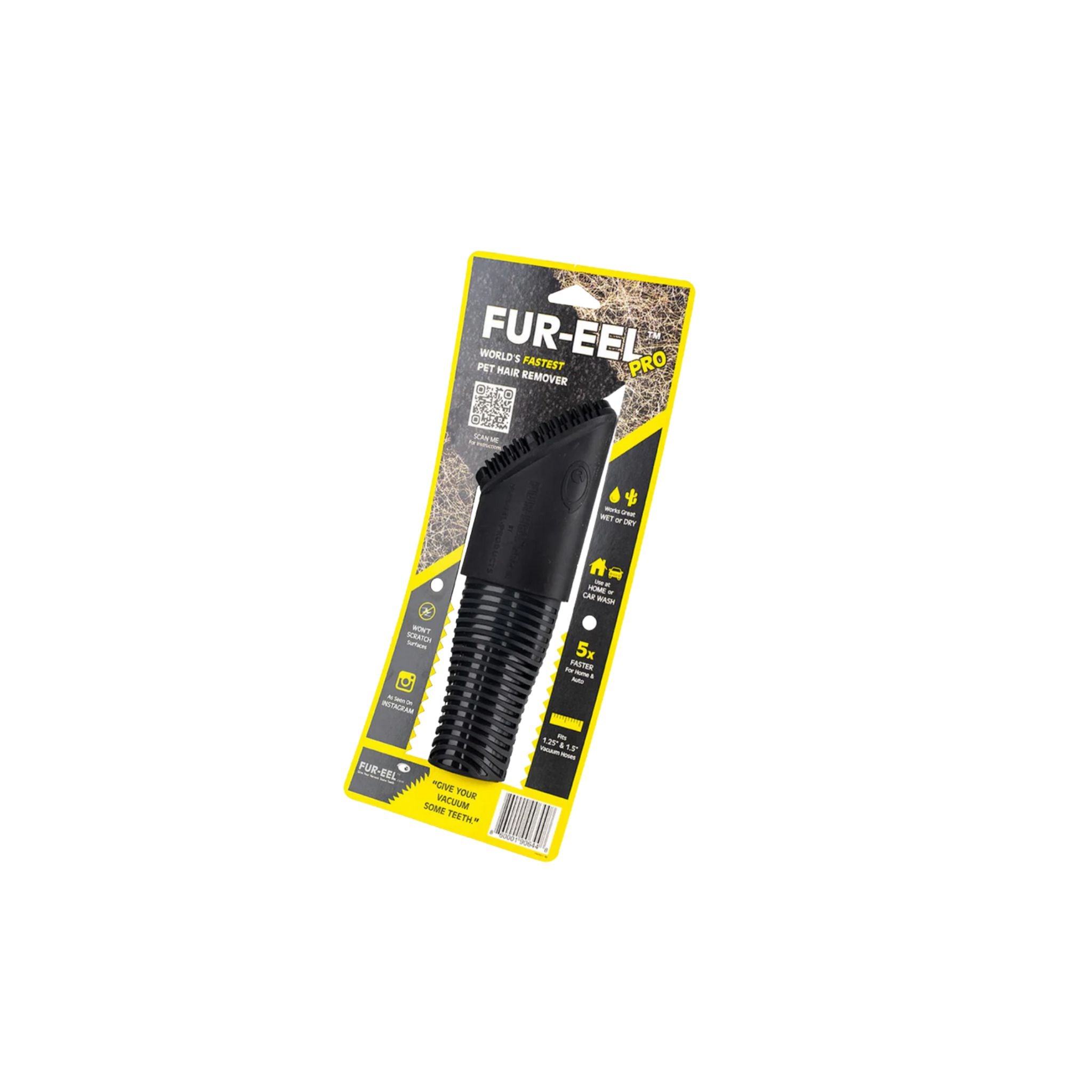 Buff Brite FUR-EEL Pro attachment for fast pet hair removal from carpet and fabric using strong rubberized cleaning ridges.