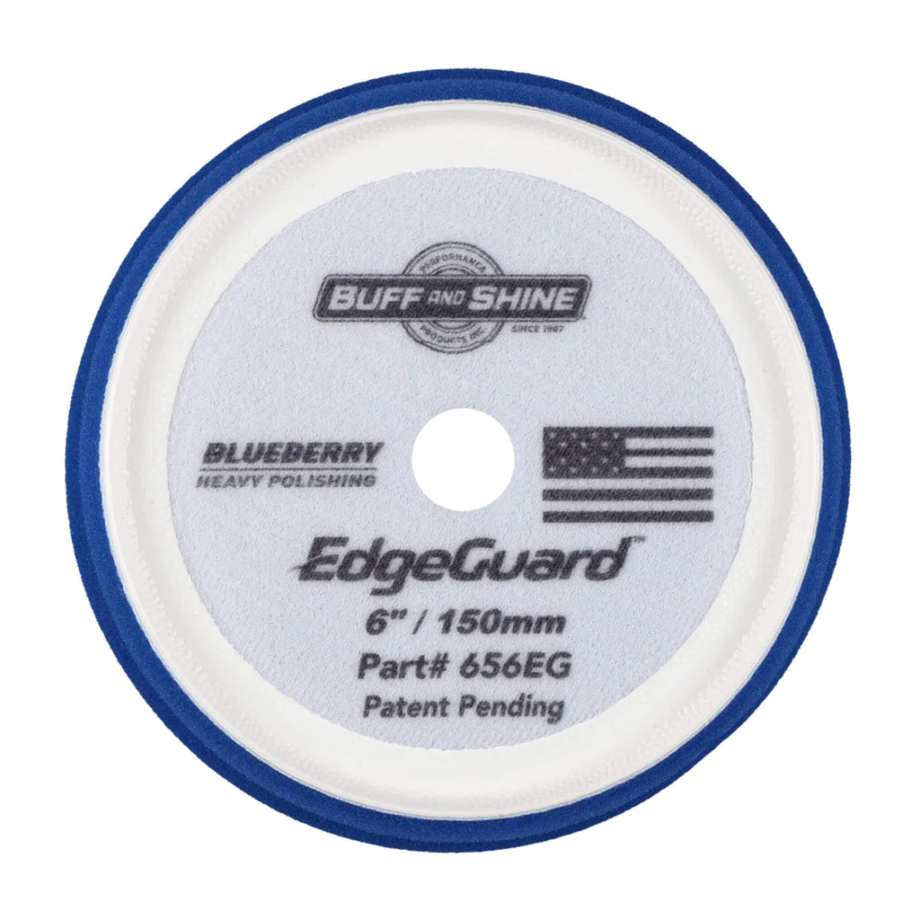 Buff & Shine EdgeGuard Blueberry Heavy Polishing Foam Pad removes medium defects without marring during one-step correction.