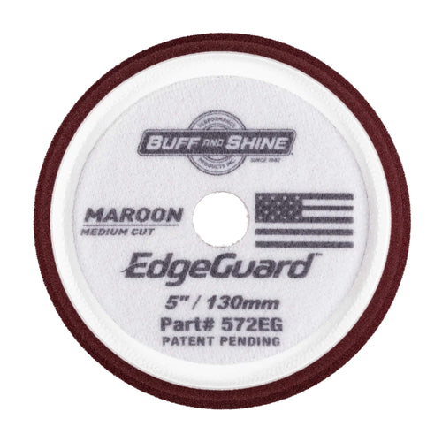 Buff & Shine EdgeGuard Maroon Medium Cut Foam Pad removes moderate swirls and scratches while its raised edge shields paint.