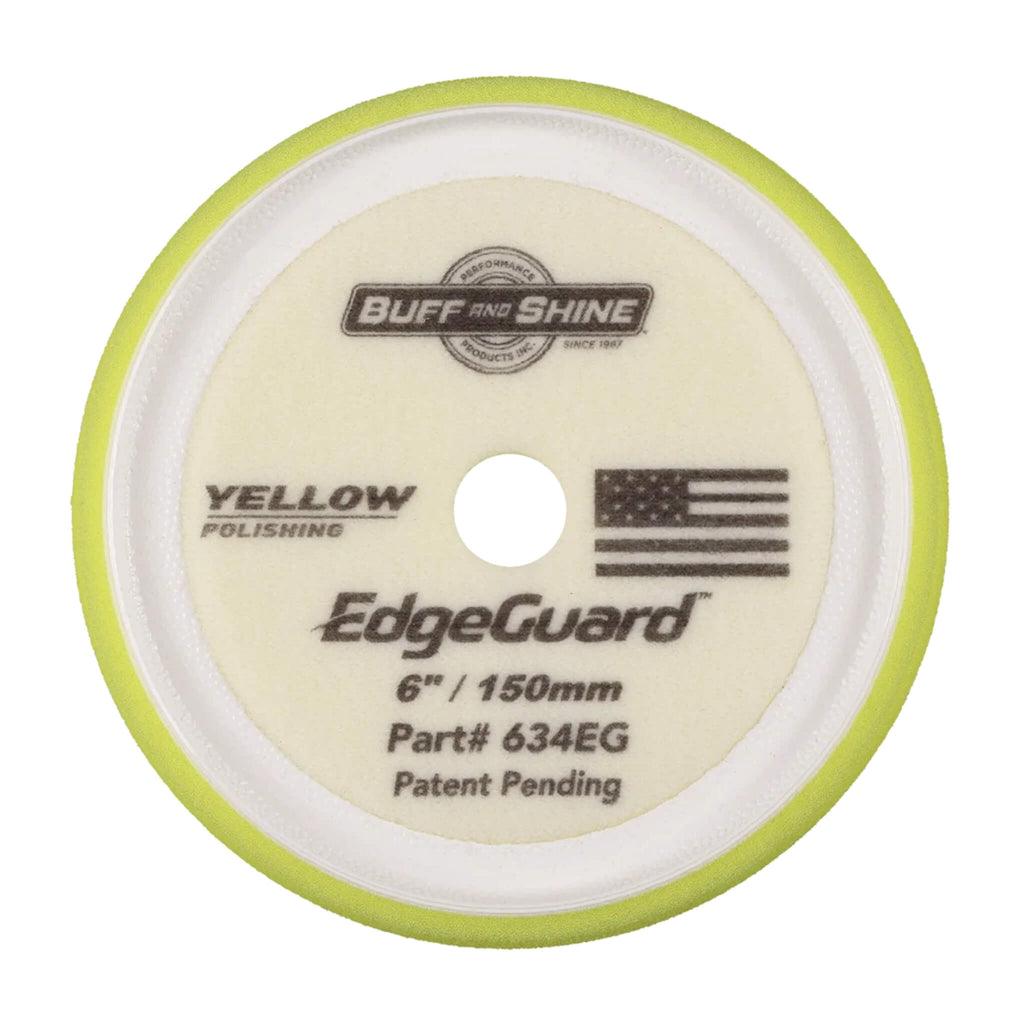 Buff & Shine EdgeGuard Yellow Polishing Foam Pad removes light defects and haze while its raised edge shields paint.