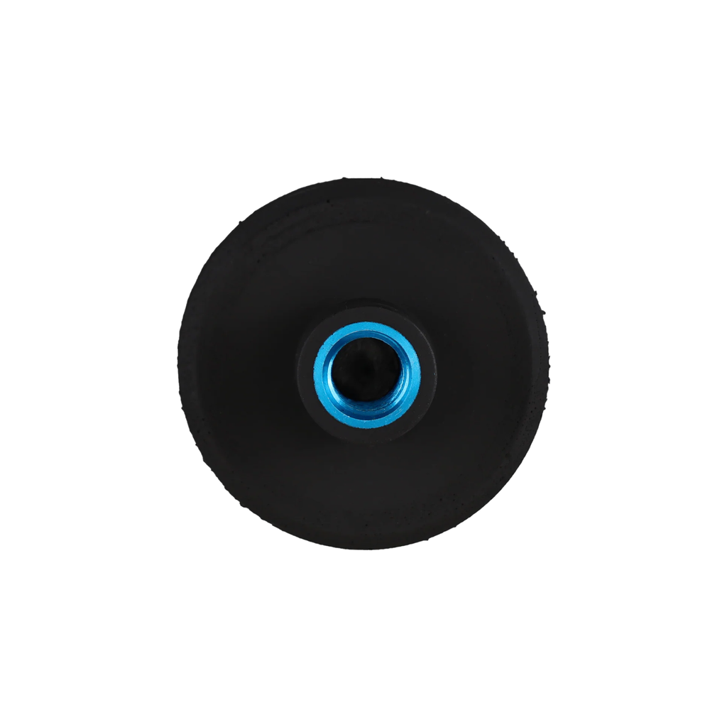 Black wheel with a blue center on a white background